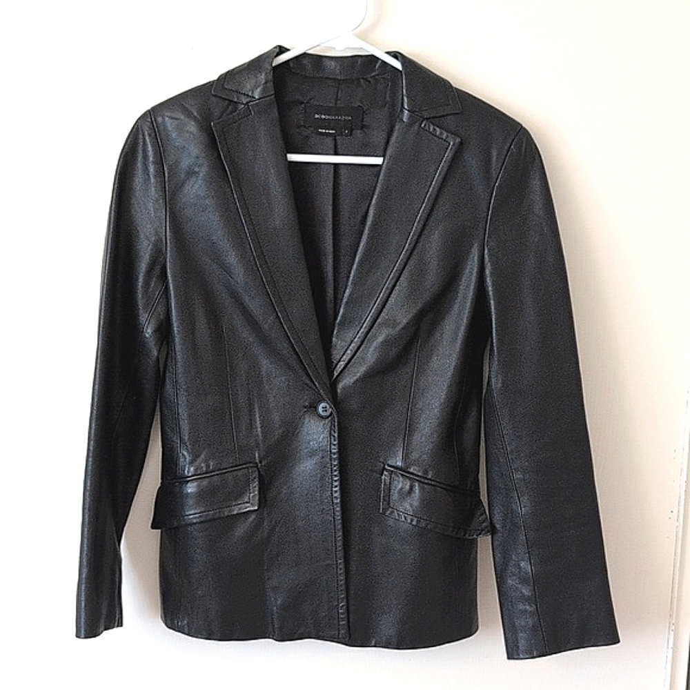 BCBGMaxAzria Long Sleeve Leather Blazer Jacket Coat Women's Black Size 2